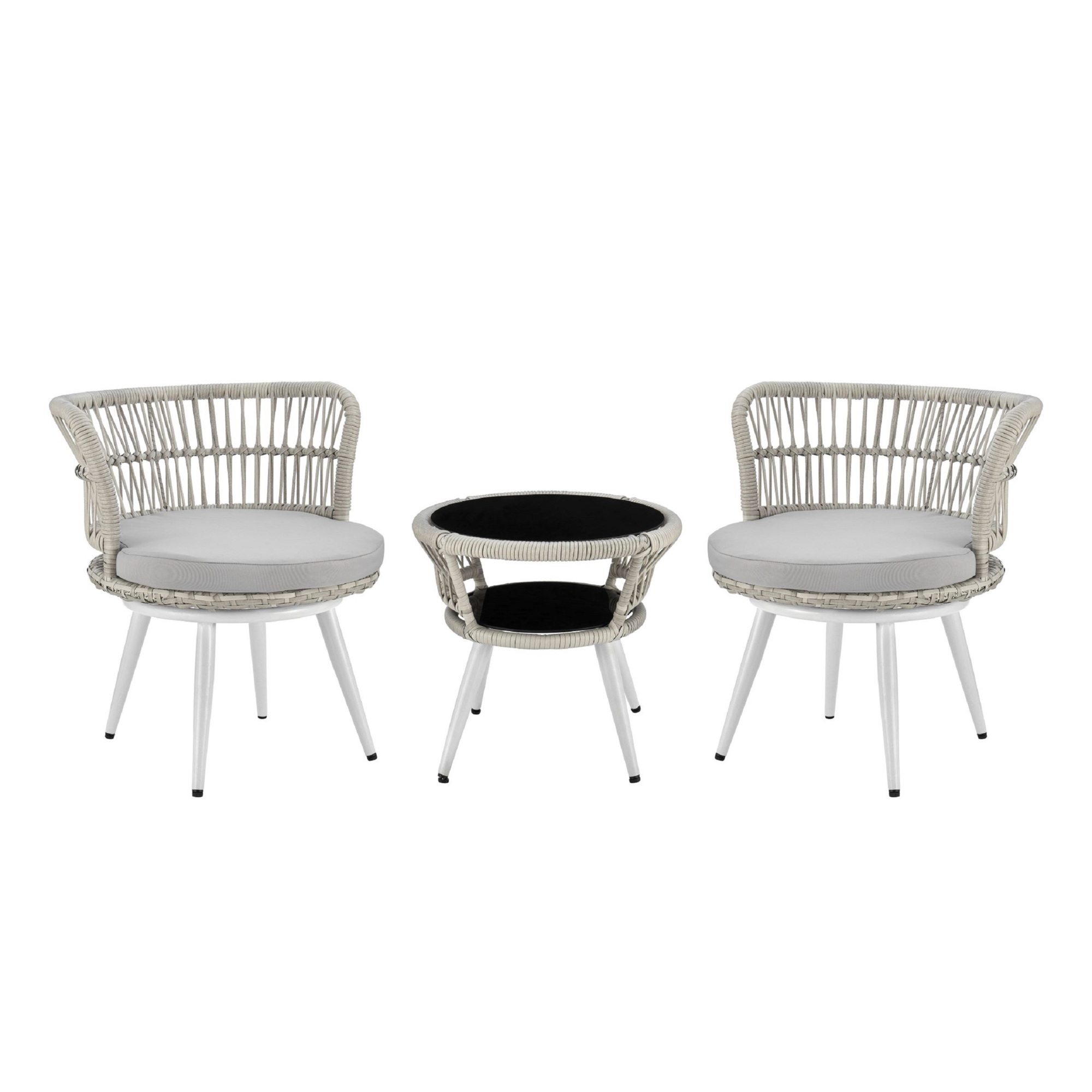 Manhattan Comfort, Monaco Rope Wicker 3Pc Patio Conv Set in Grey, Pieces (qty.) 3 Primary Color Gray, Seating Capacity 2 Model# OD-CV013